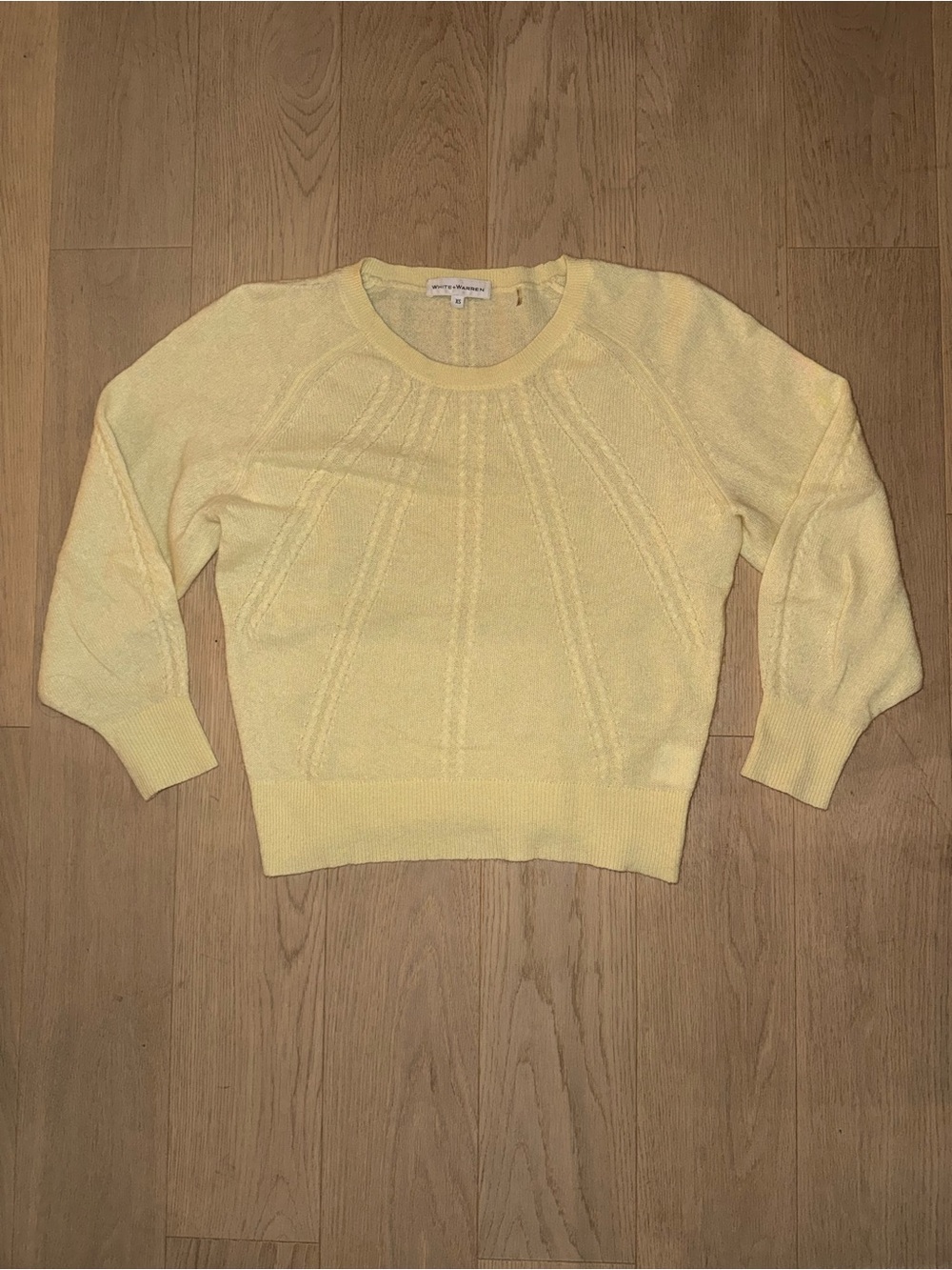 White + Warren Pale Yellow Crewneck Knit Sweater